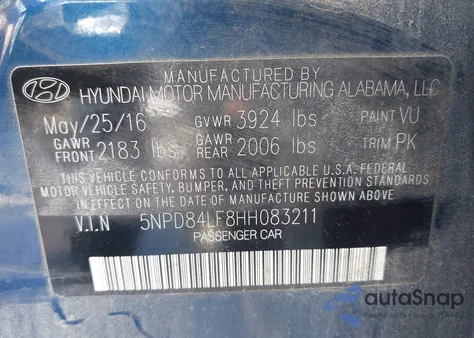 2017 Hyundai Elantra Se z USA, uszkodzony, nr VIN 5NPD84LF8HH083211